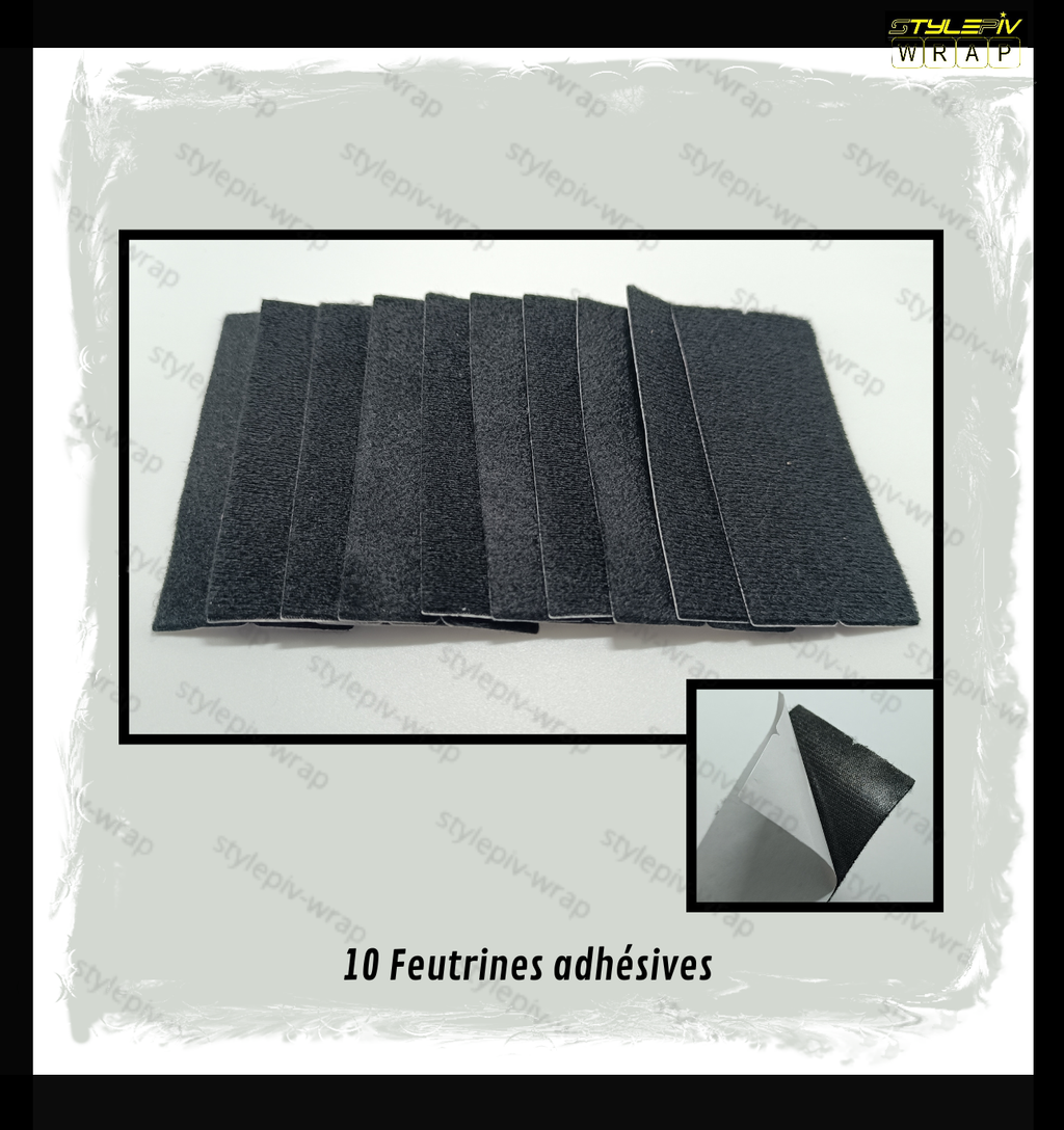 Lot de 10 feutrines adhésives pour raclette covering – protection pose film vinyle