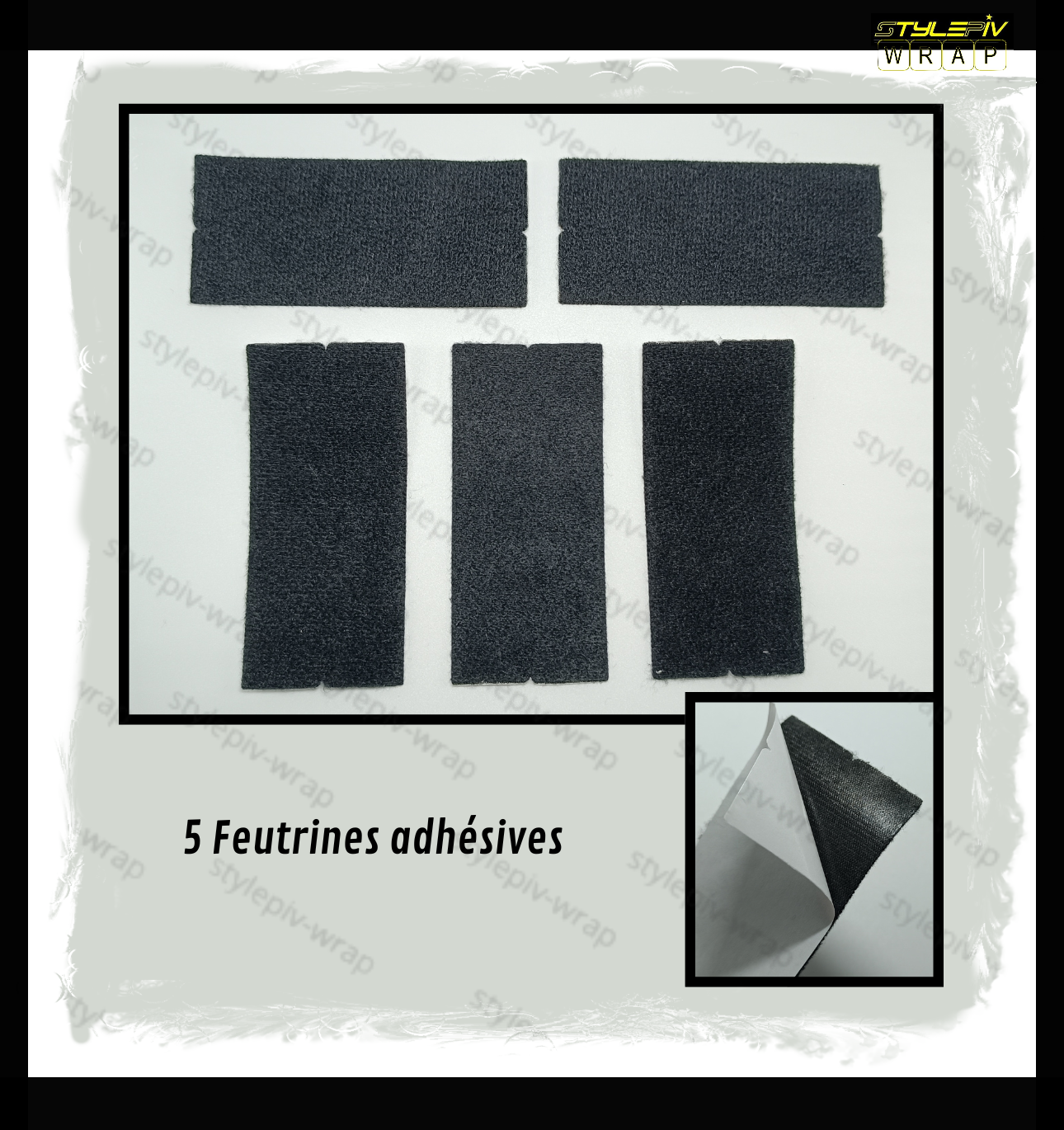 Lot de 5 feutrines adhésives pour raclette covering – protection pose film vinyle