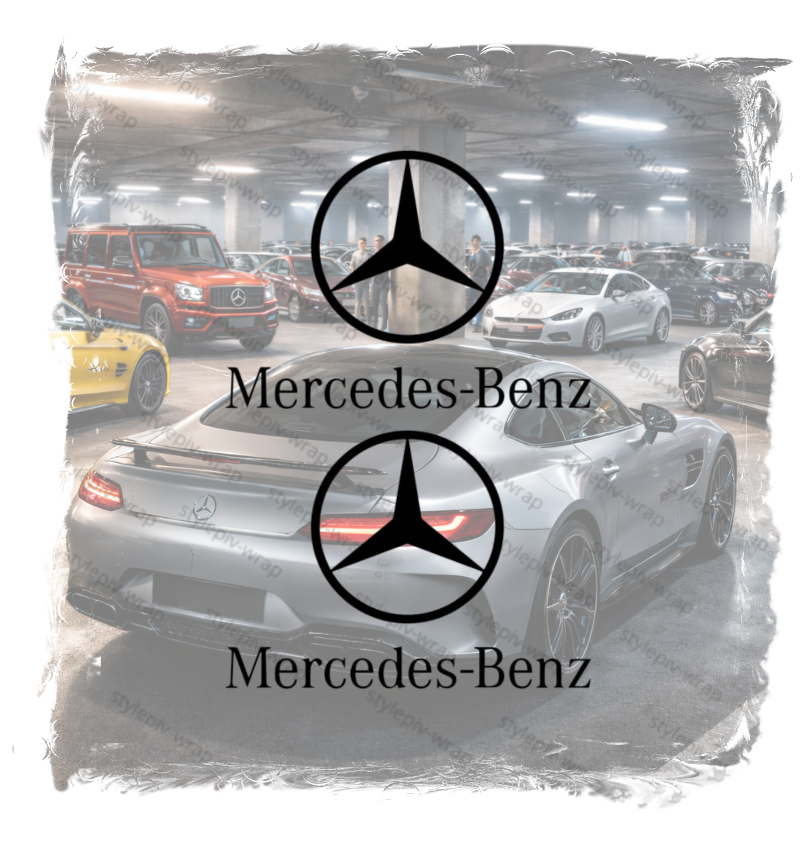 Stickers Mercedes Logo + Écriture Superposés – Lot de 2 Décalcomanies Vinyle Premium