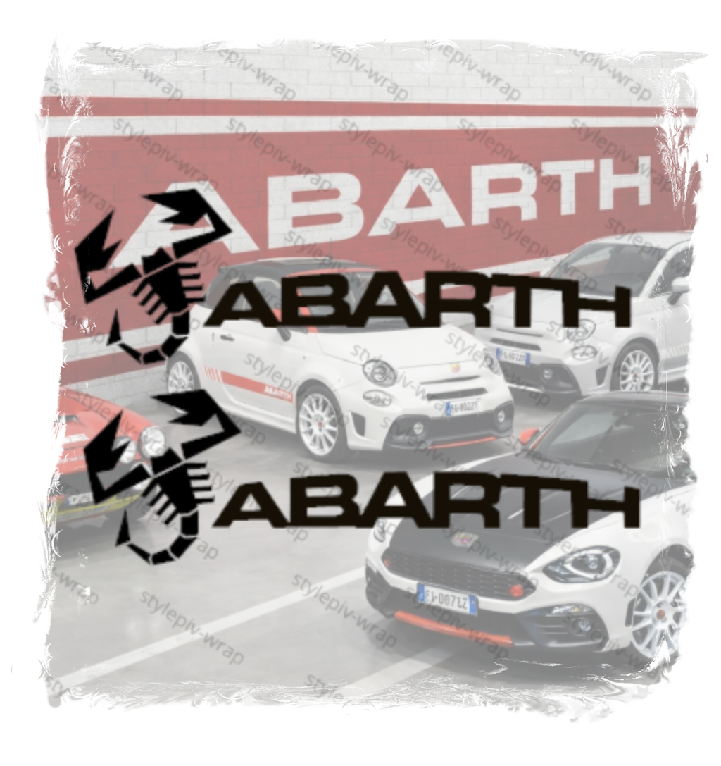 2 Stickers Abarth Scorpion – Vinyle Haute Qualité (Logo + Écriture) Pose Facile