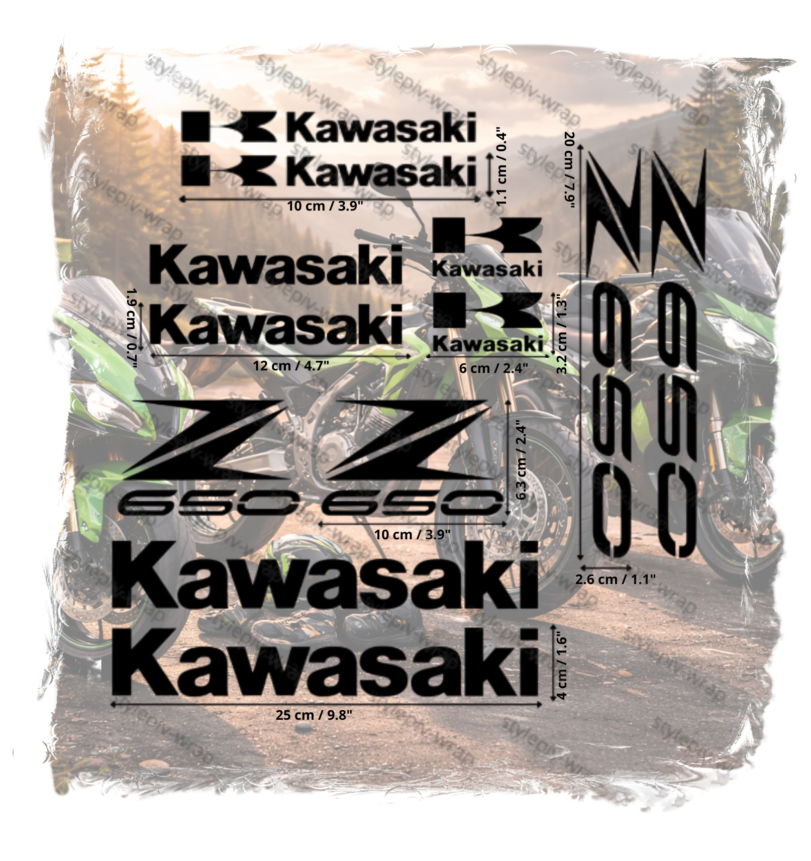Décalcomanies Kawasaki Z650 – Pack 12 Pièces Vinyle (Découpe Sans Fond, Pose Facile)