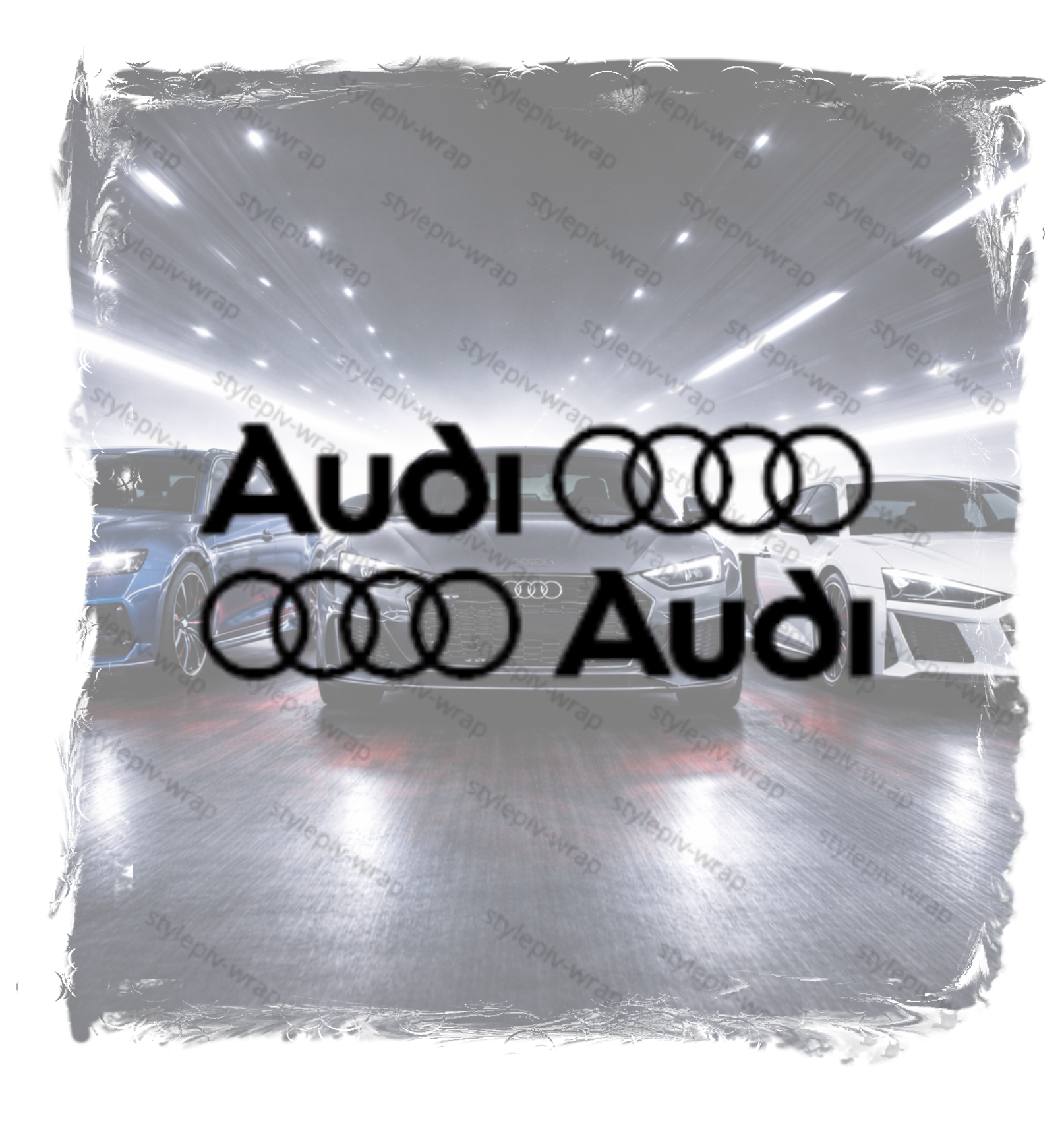 Lot de 2 Stickers Audi Symétriques (Gauche/Droite) – Anneaux Audi + Texte – Vinyle Premium