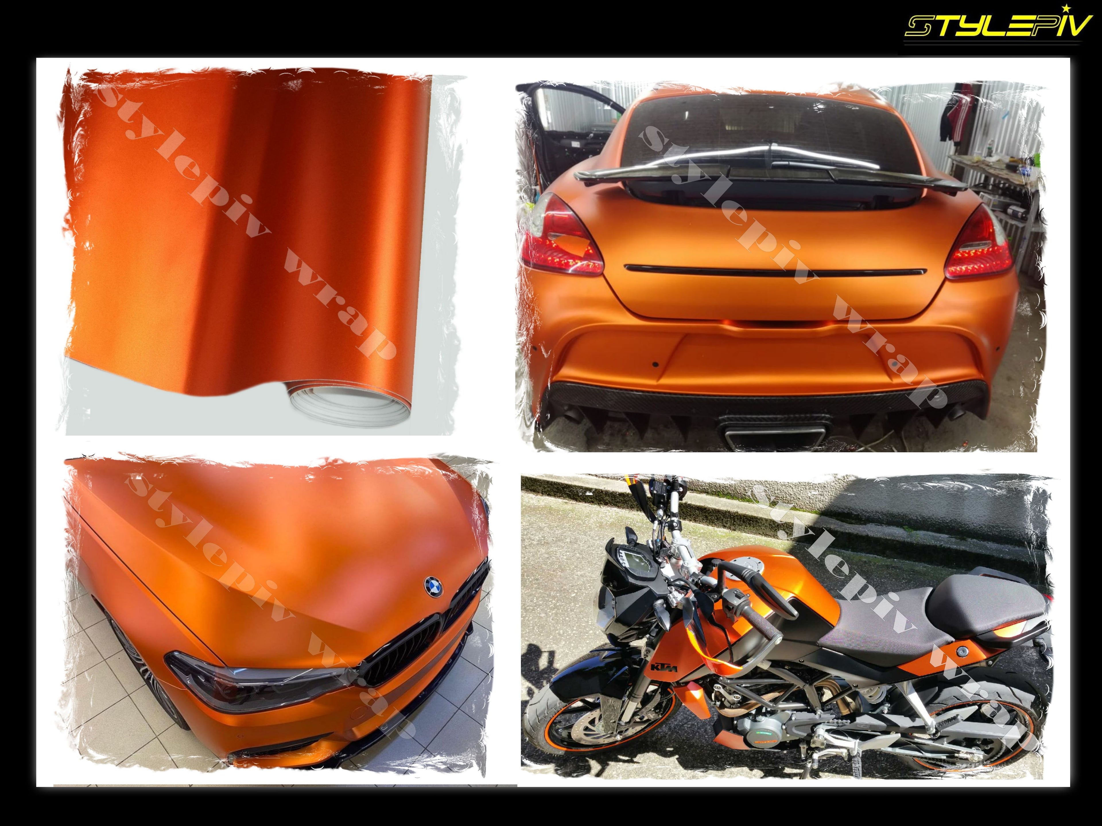 vinyle adhésif orange mat chrome pour voiture moto