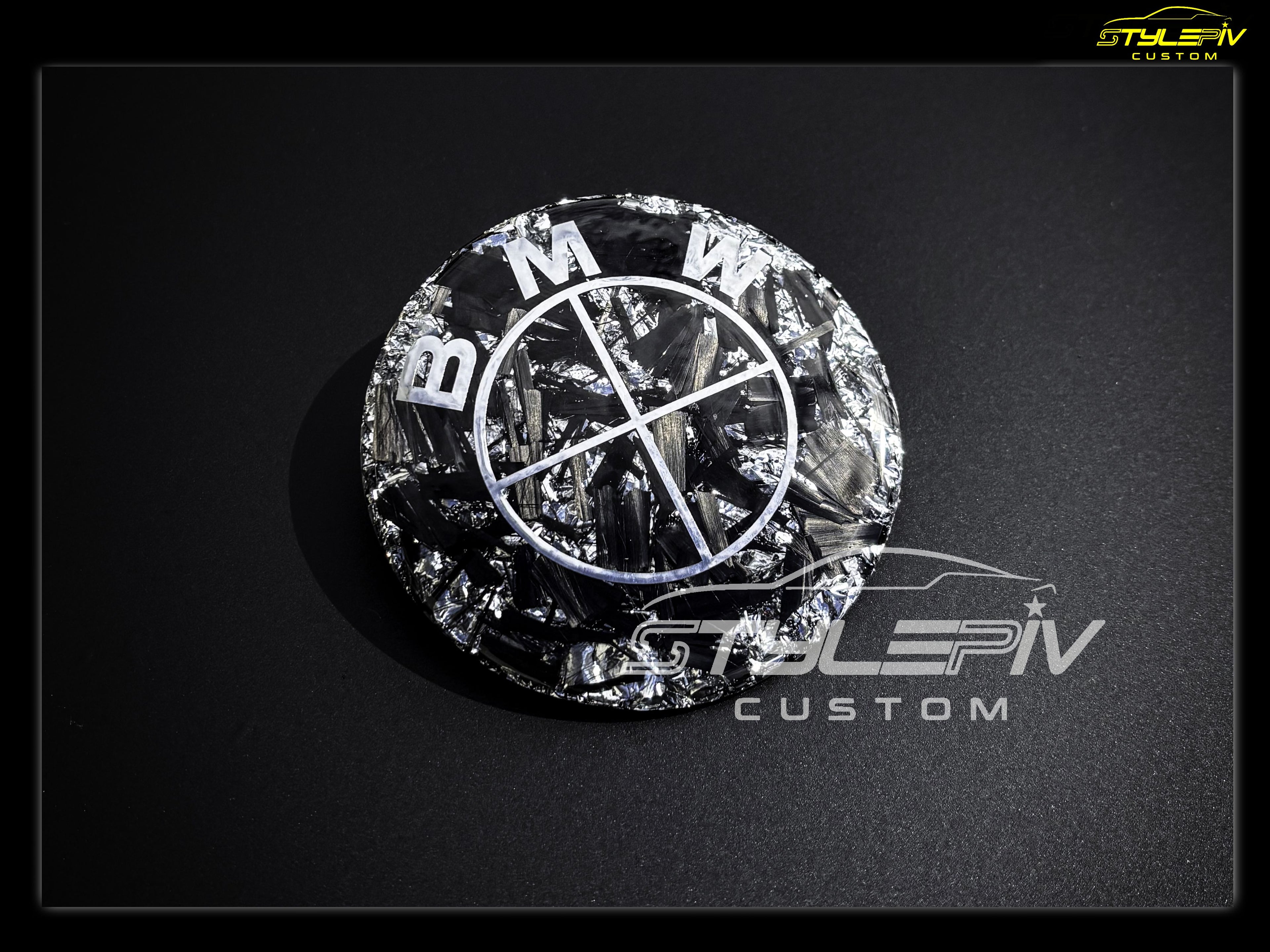 logo personnalisé carbone forgé metal flake argent