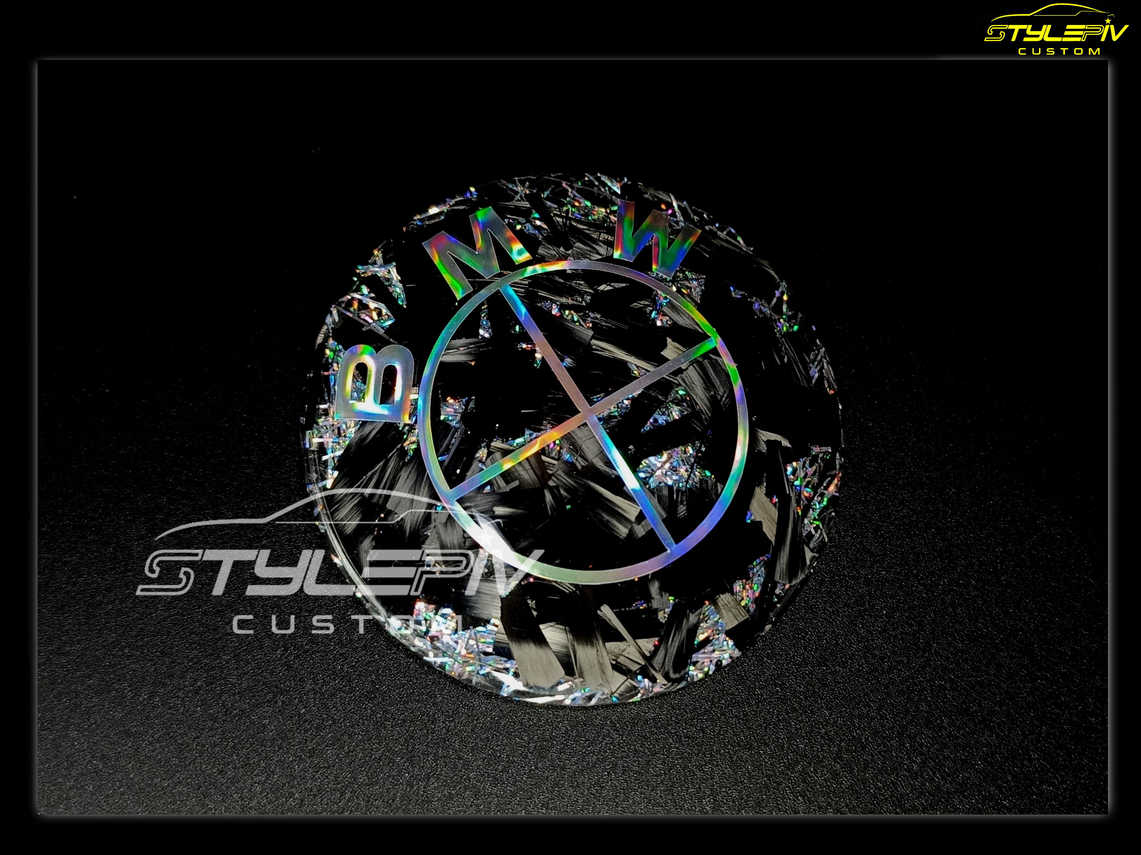 logo personnalisé carbone forgé spectrum argent holographique