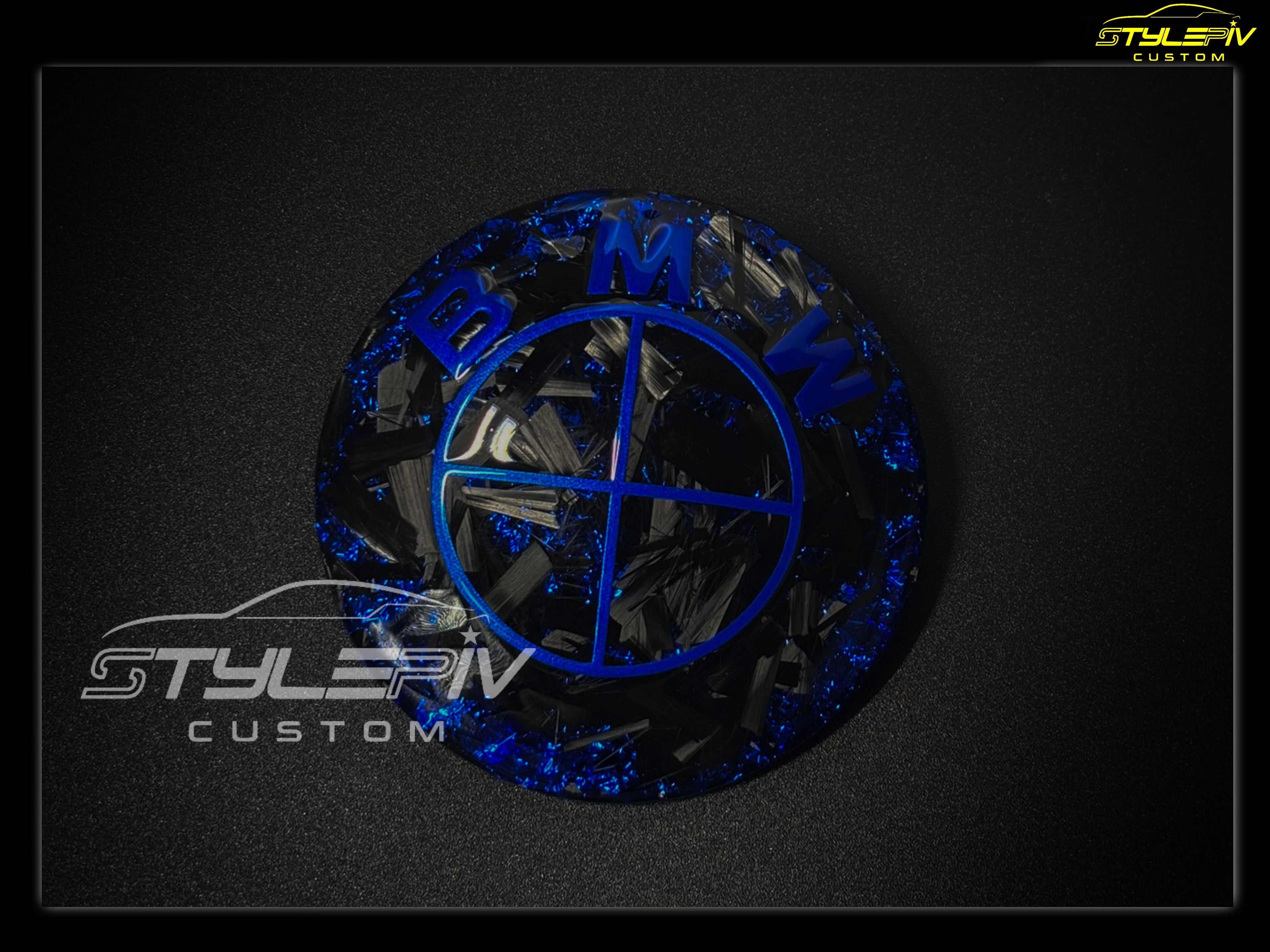 logo personnalisé carbone forgé metal flake bleu