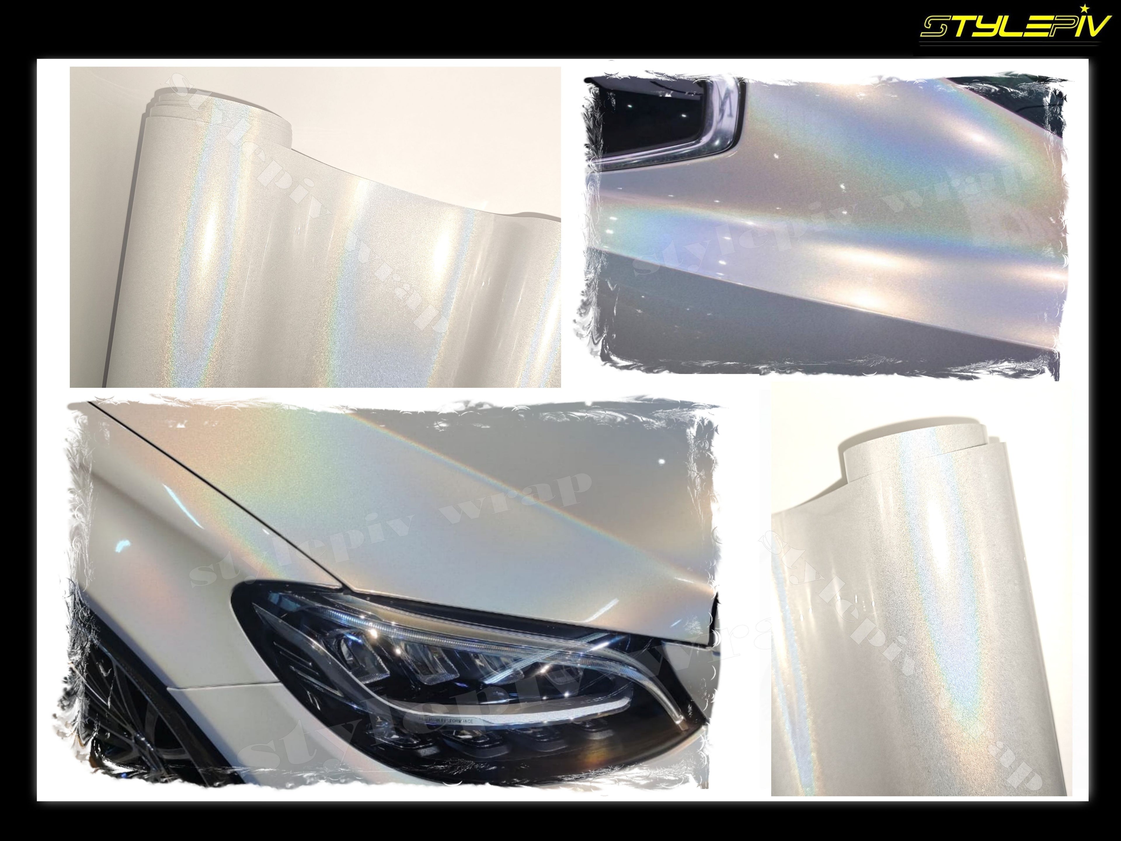 covering adhésif vinyle blanc brillant holographique pour voiture moto