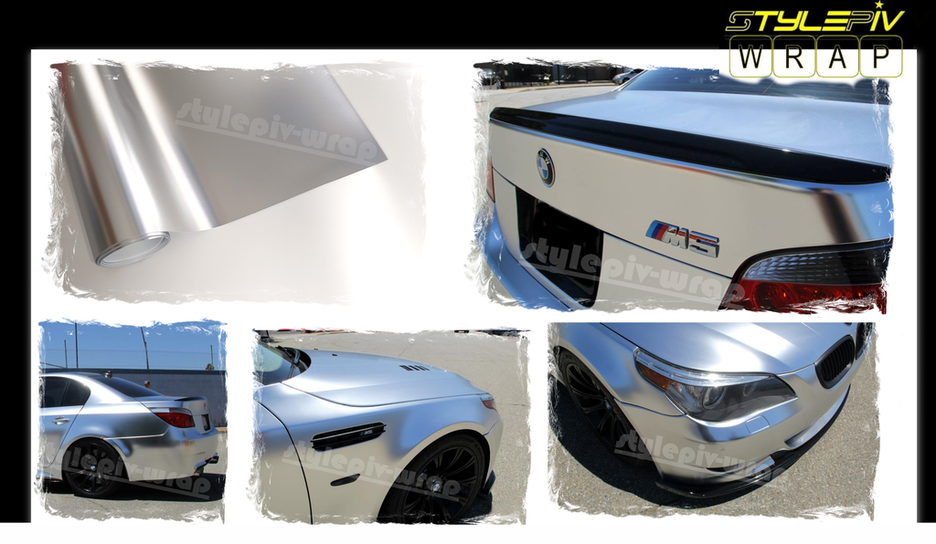 film covering argent satin chrome sur voiture