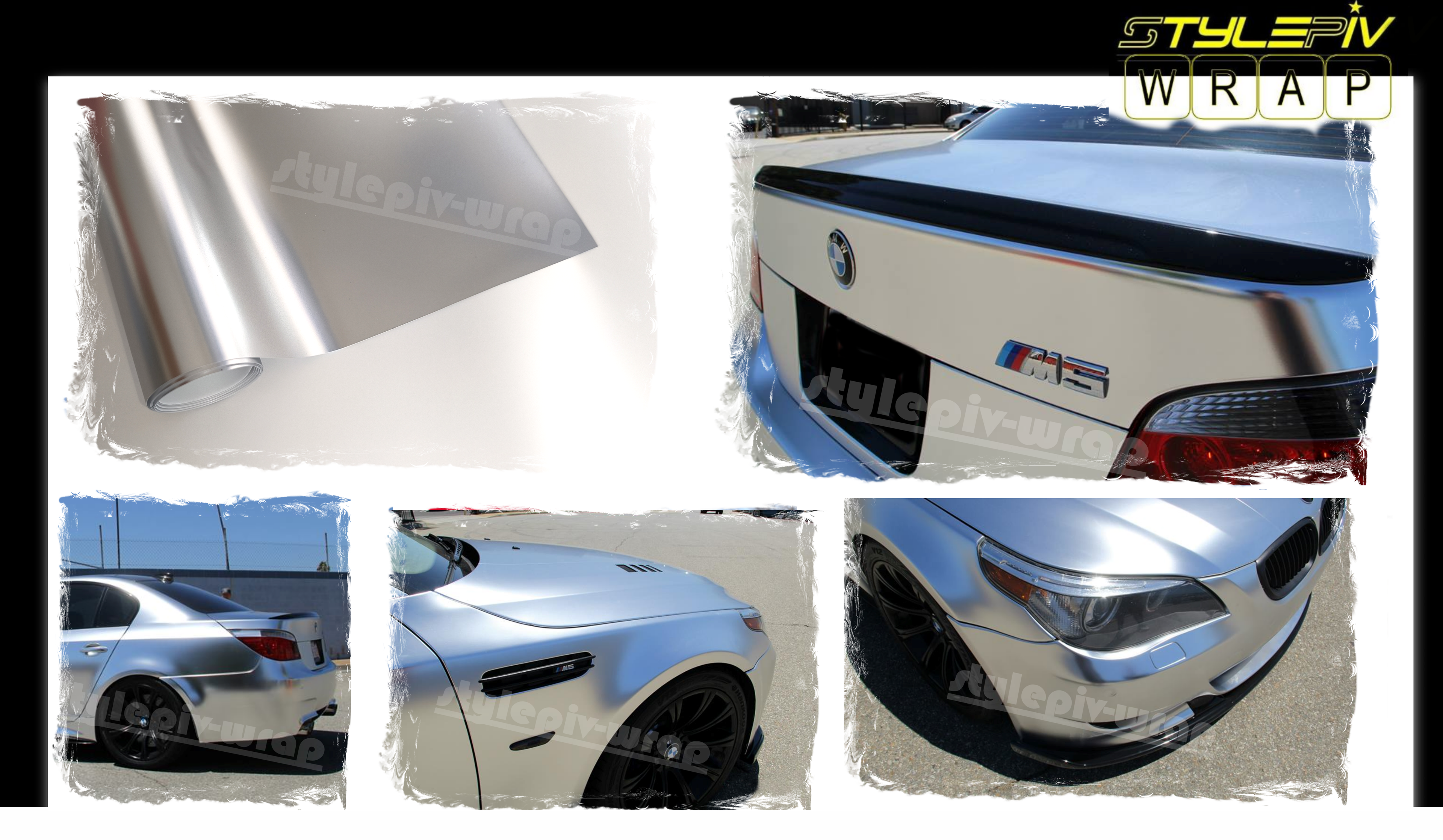 film covering argent satin chrome sur voiture