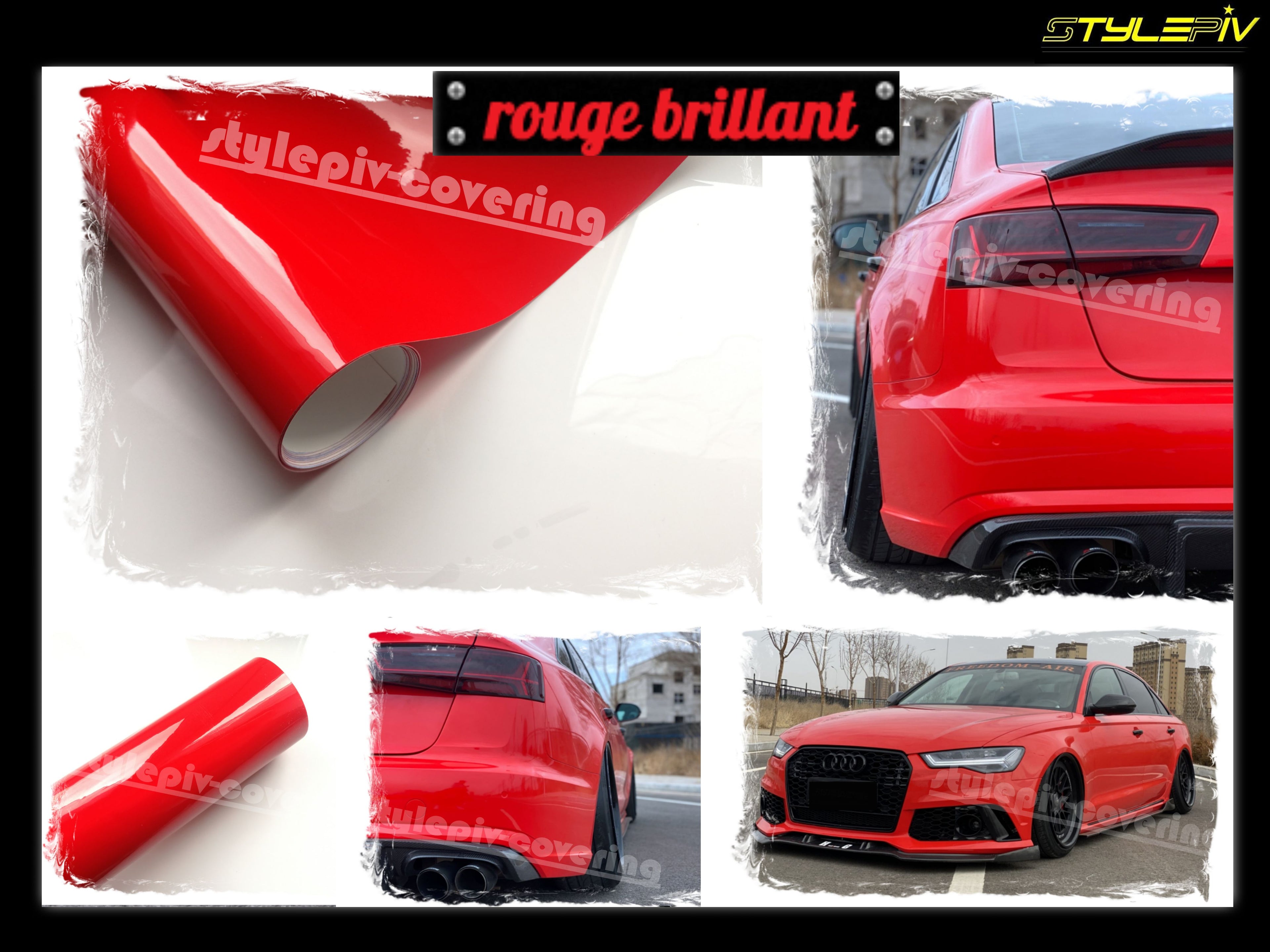 film covering rouge brillant posé sur carrosserie voiture