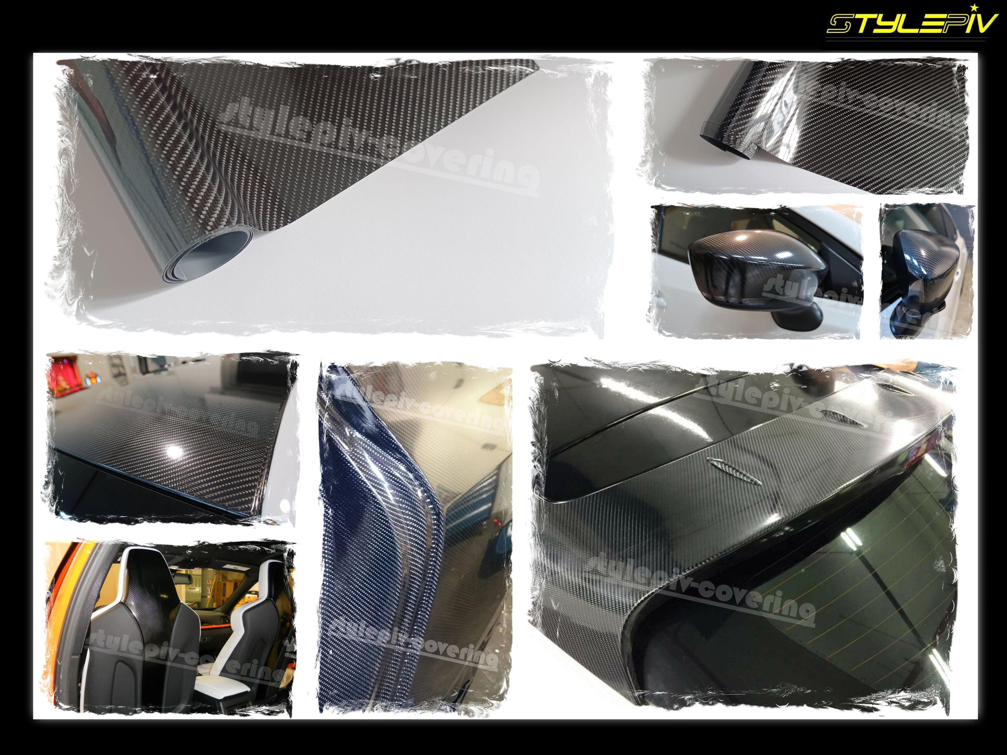 film vinyl covering carbone ultra brillant sur divers pièces automobiles