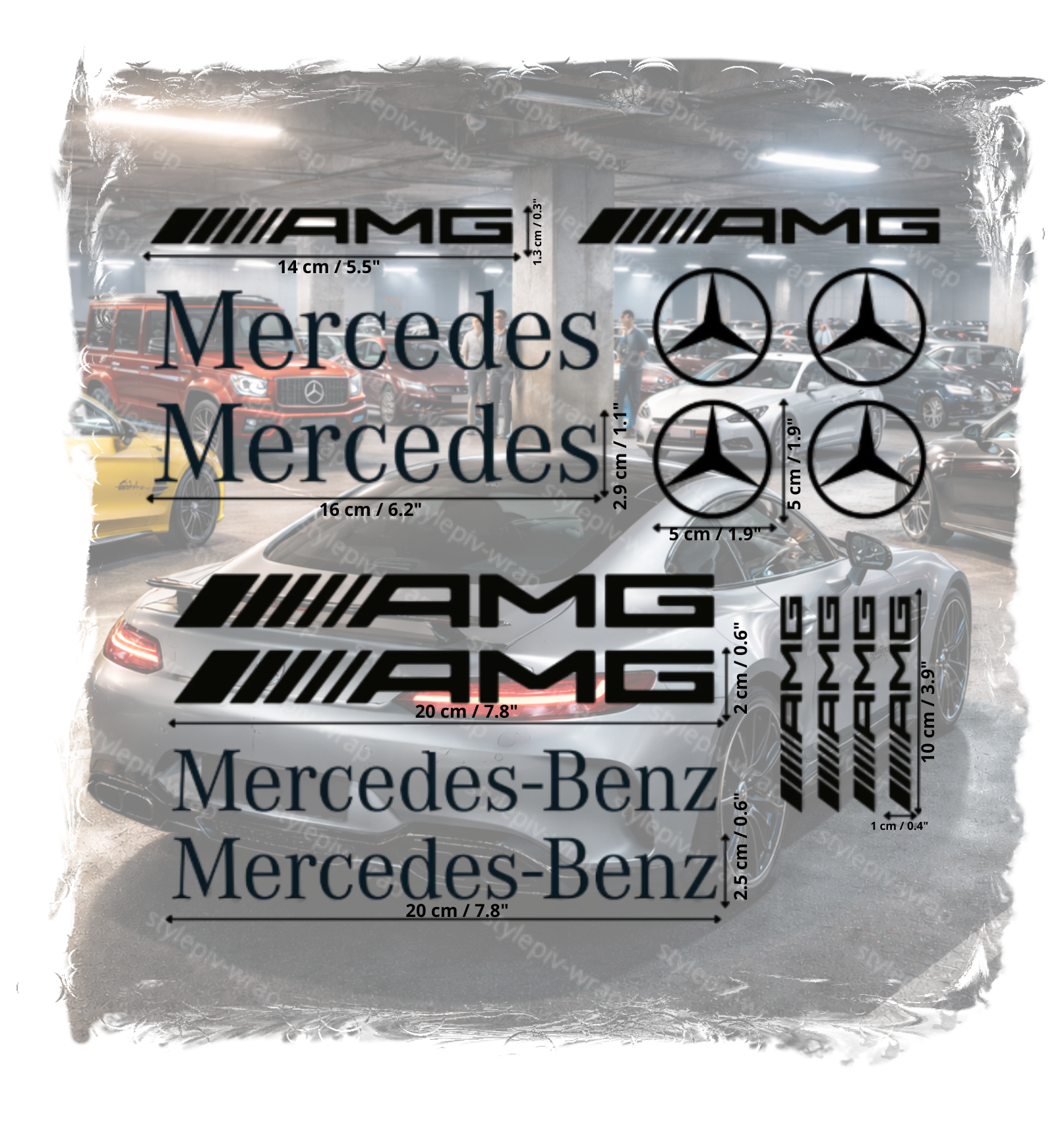 Pack 16 Stickers Mercedes AMG – Kit Déco Voiture Vinyle Pro Résistant UV & Lavages